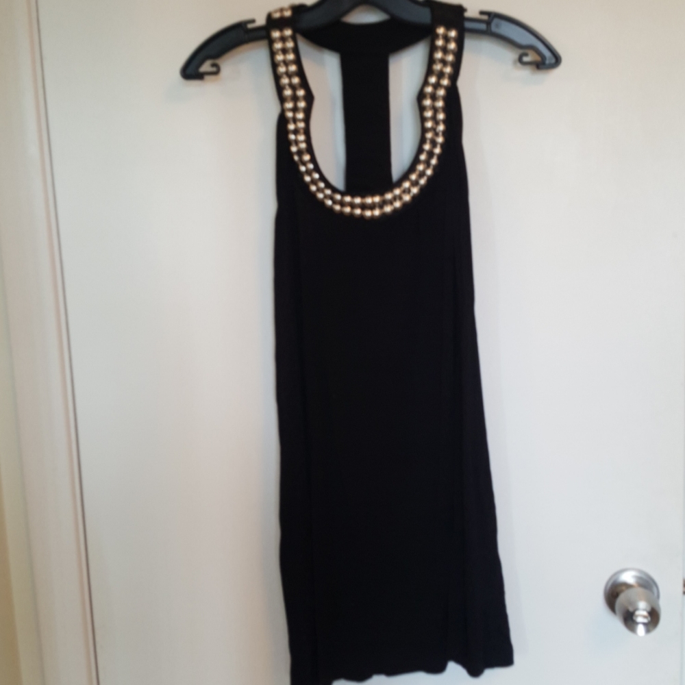 Black breezy long summer top with silver buttons